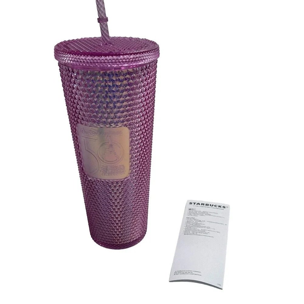 Walt Disney World 50th Celebration Starbucks Pink Iridescent Studded Tumbler New
